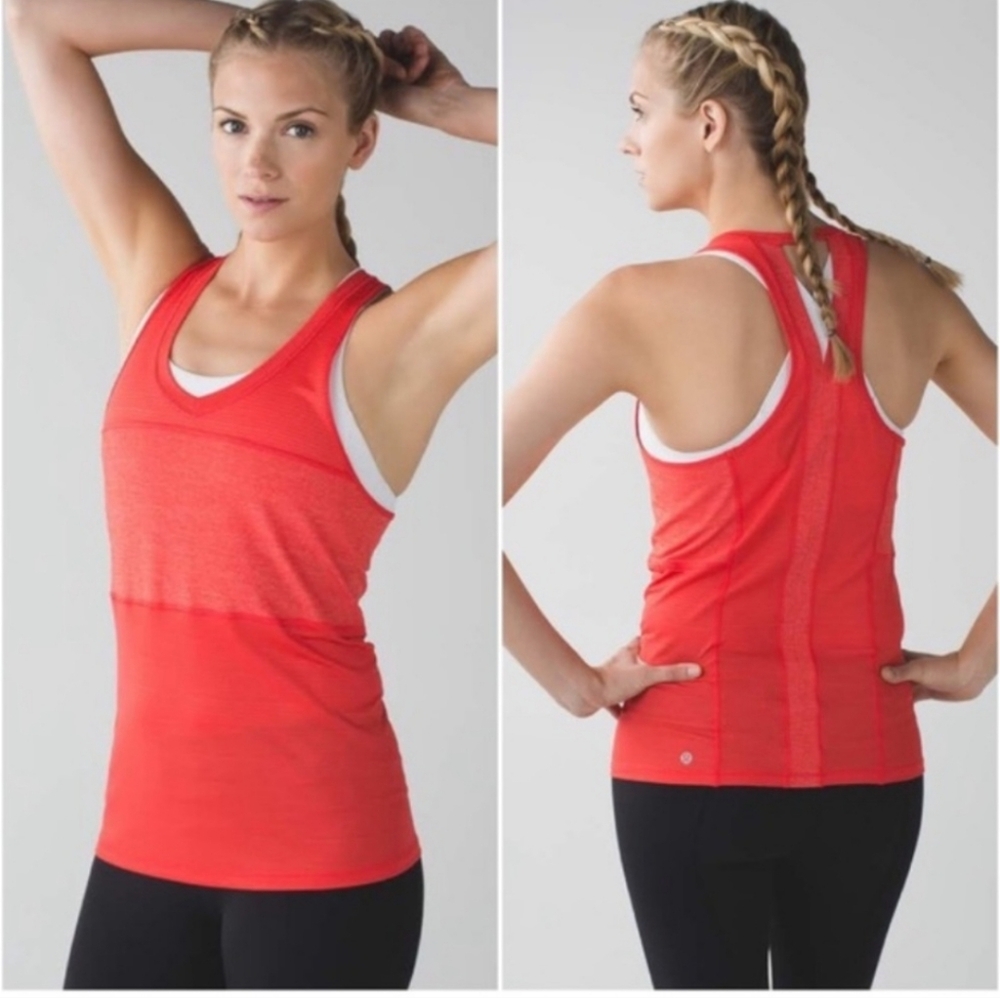 Lululemon Pedal To The Medal Singlet Heathered Alarming Orange Tank Top Size 4
